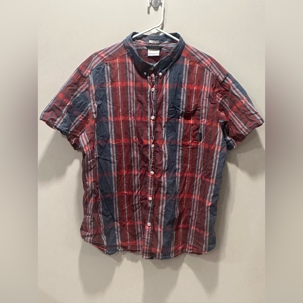 Columbia Men’s Red Blue Plaid Button Down Short Sleeve Shirt Size 2xl